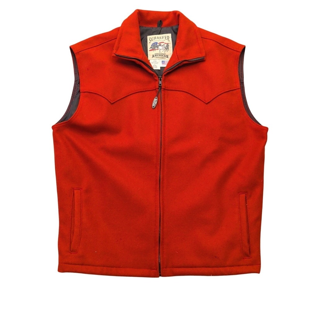 Schaefer Outfitter Red Wool Blend Western Cowboy Work Full Zip Vest Sz Large USA